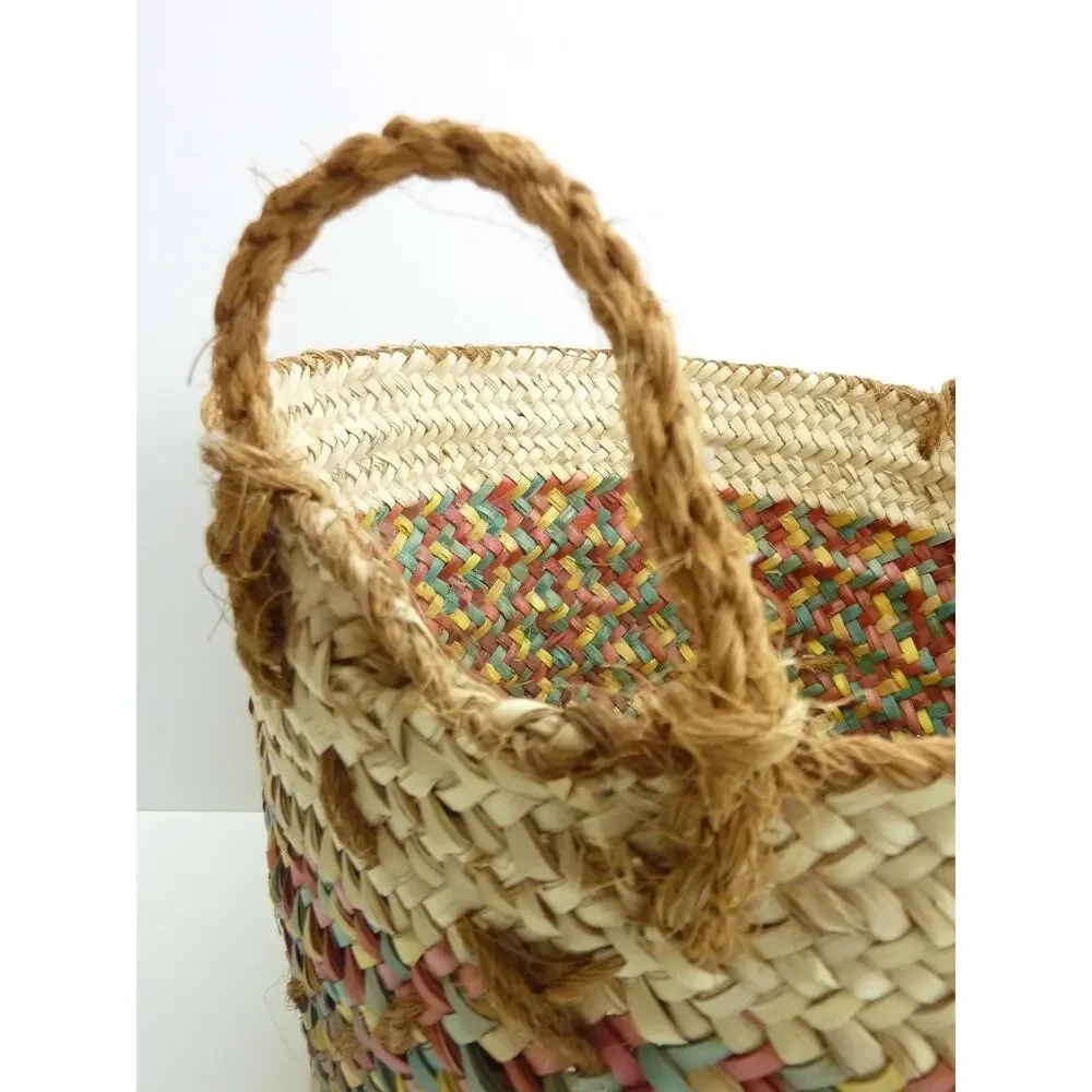 Vintage Woven Open Basket Jute Handles 11